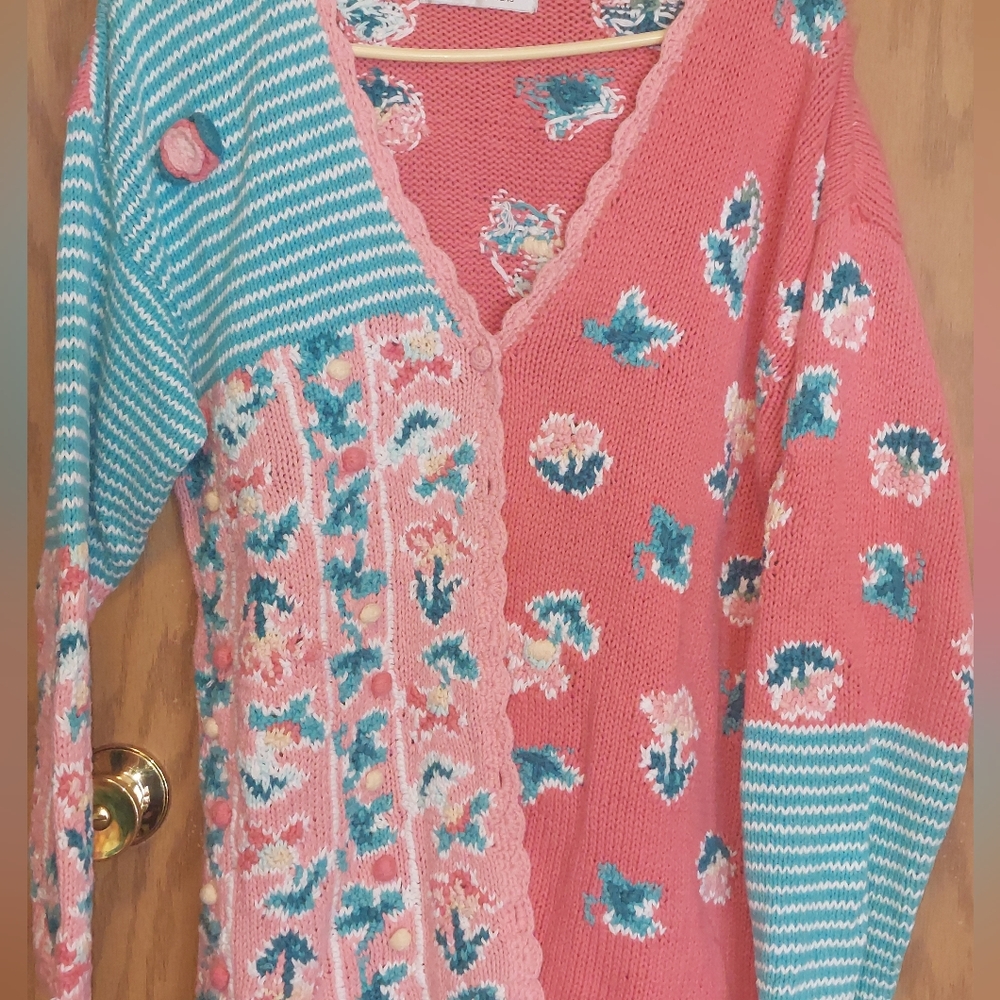 VTG pink Portraits Northern Isles Cardigan cottagecore Granny cozy cardi L